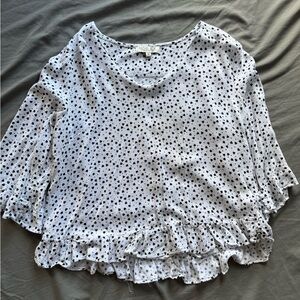 Rachel Zoe White and Black Boxy Ruffled Blouse